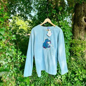 NWT Disney Eeyore Winter Magic Sparkly Fleece Pullover Crewneck Icy Blue XL